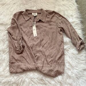 Olive & Oak Taupe Button-Up Blouse